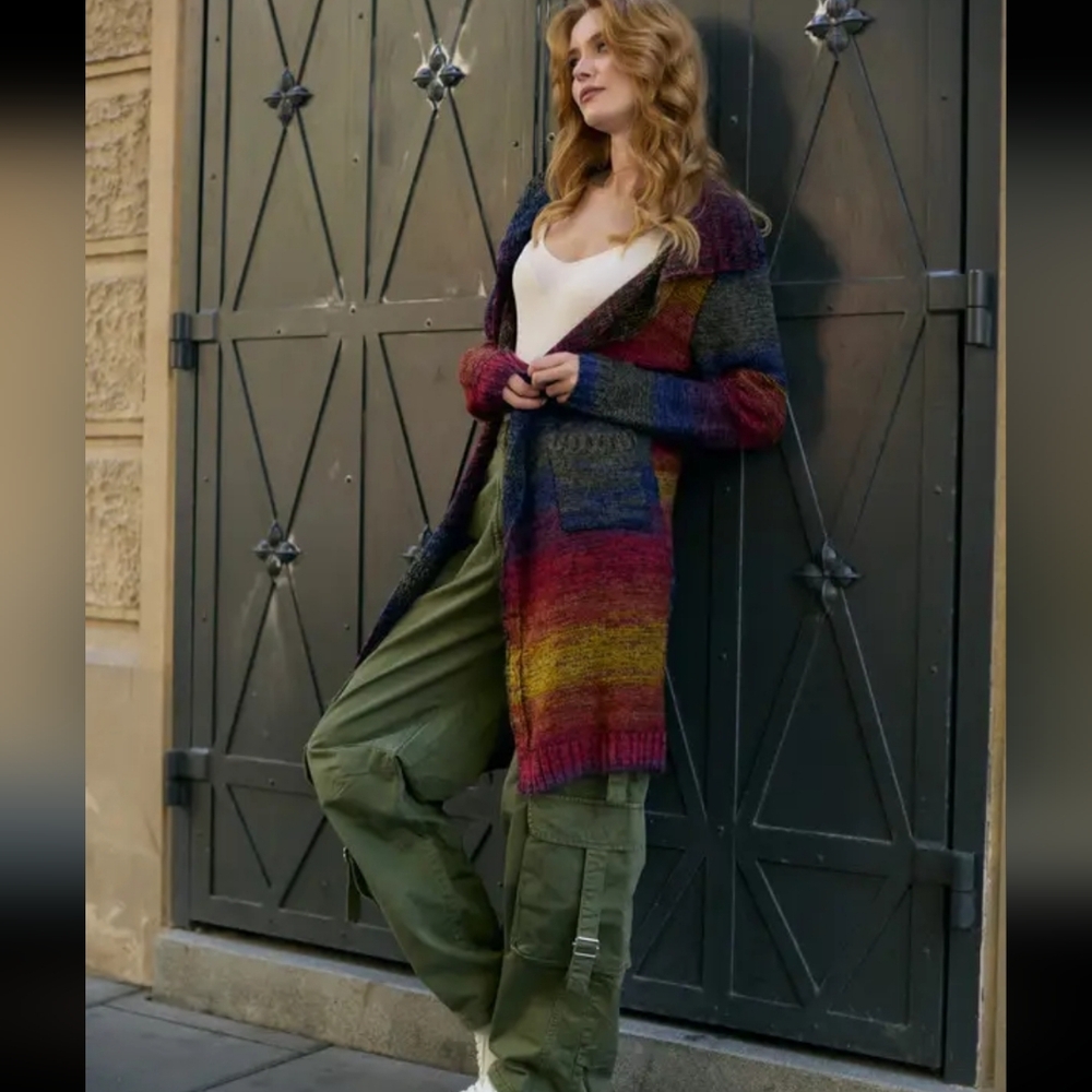 Anthroplogy Knit Longline Ombre Gradient Collared Jacket/Cardigan OS NWT $264